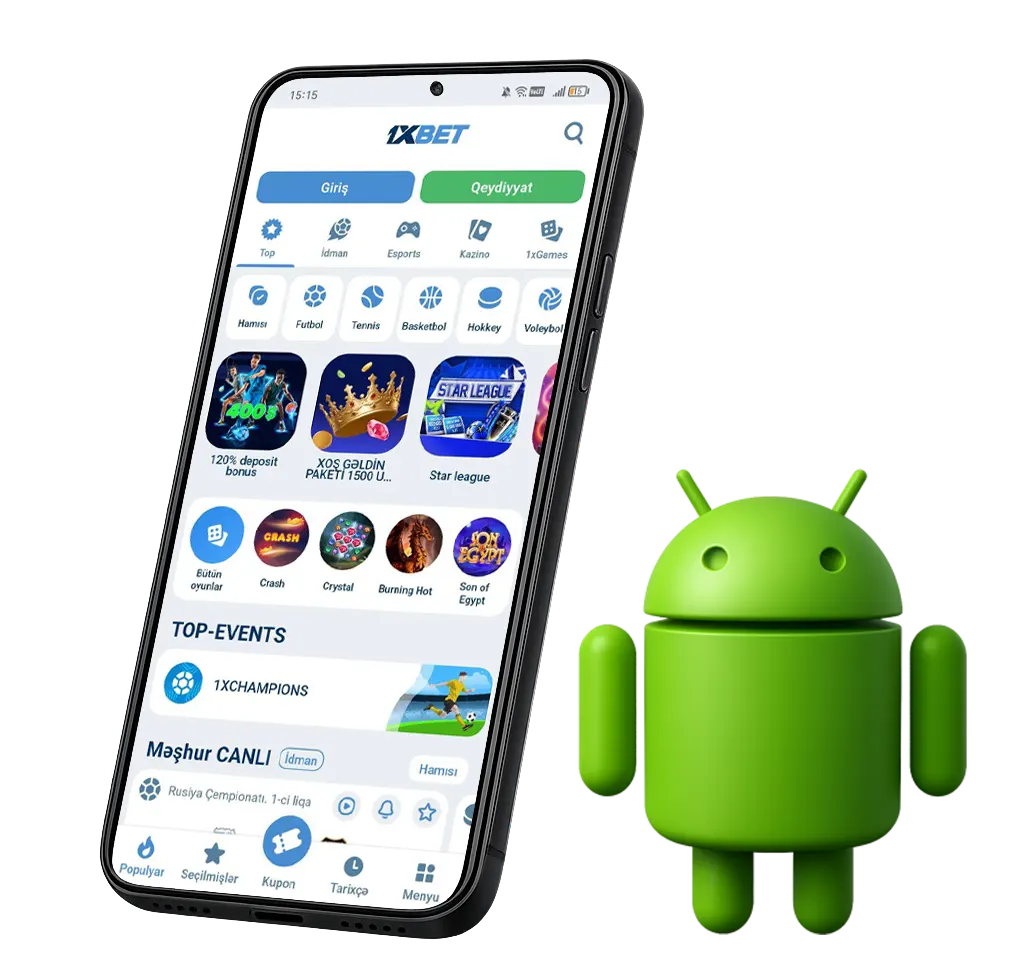1xBet APK Azərbaycan Android üçün yüklə – 1xBet mobil tətbiqinin interfeysi və tətbiq ekran görüntüsü